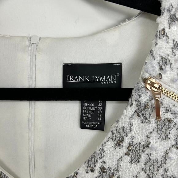 NWT Frank Lyman Tweed Houndstooth Sequin Sleeveless Sheath Dress 10 White Grey - Picture 3 of 8